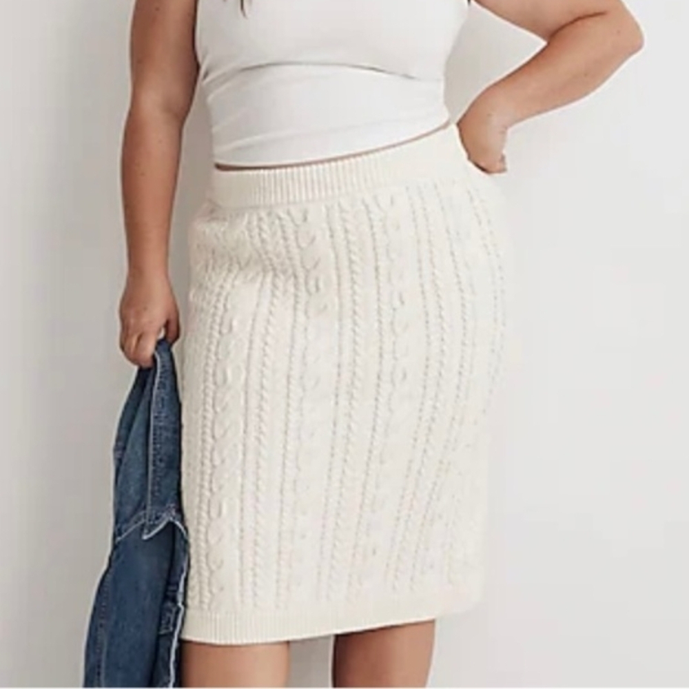 Madewell Cable Knit Midi Sweater Skirt Cream Colored Size XL Career Casual Used